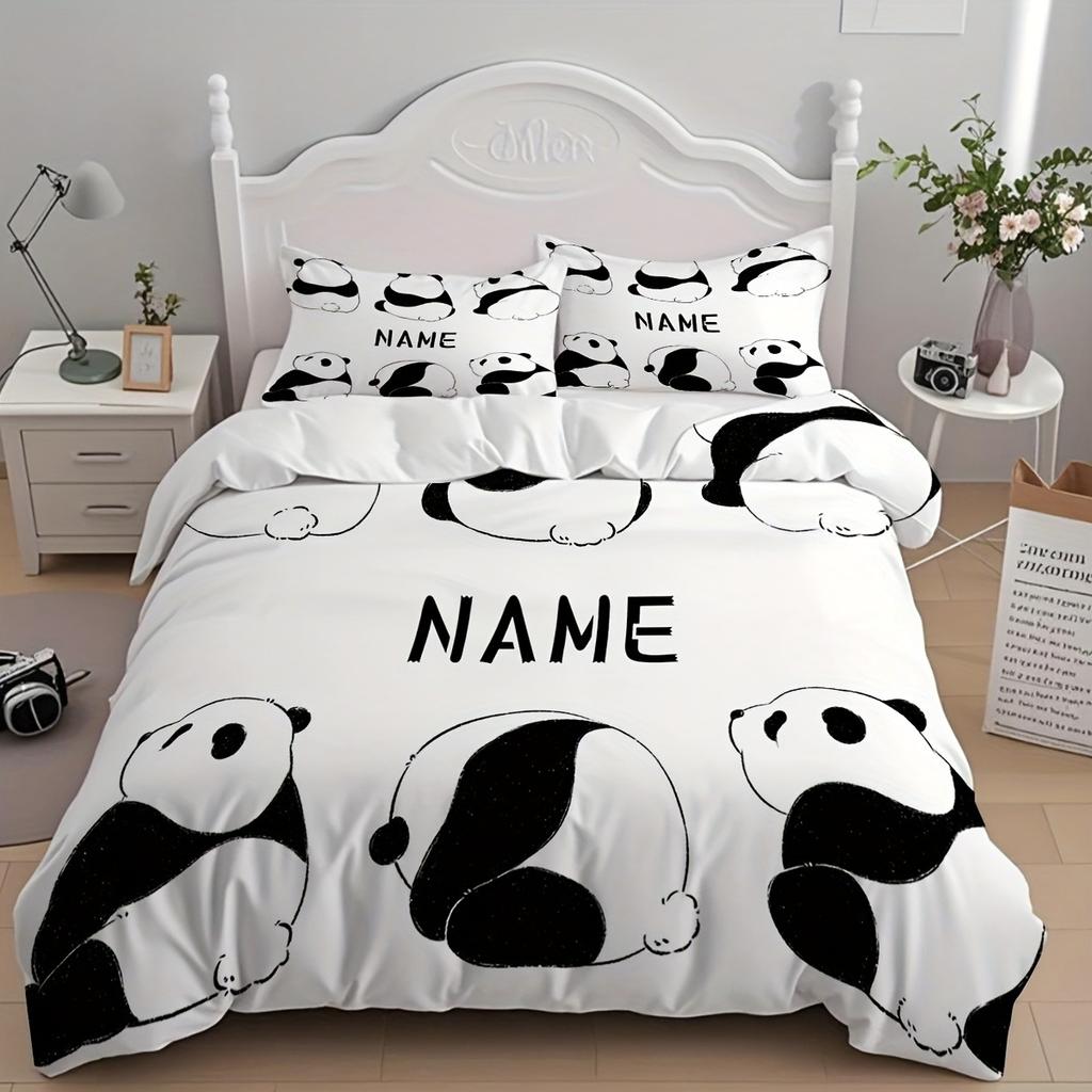 Weihnachten,Personalisierung Panda Bettbezug Set Bettwäsche Universal, Niedliche Bedruckte Cartoon Bettdeckenbezug Bettdecken Sets Zuhause