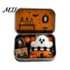 Halloween Storage Box Mini Tin Gift, Plush Ghost with Haunted House Spooky Unboxing Experience Scene, Collectible Micro Theater Gift for Kids,
