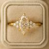 Moissanite Wedding Engagement Ring, Cluster Wedding Ring, Yellow Gold Plated Ring, Birthday Gift for love