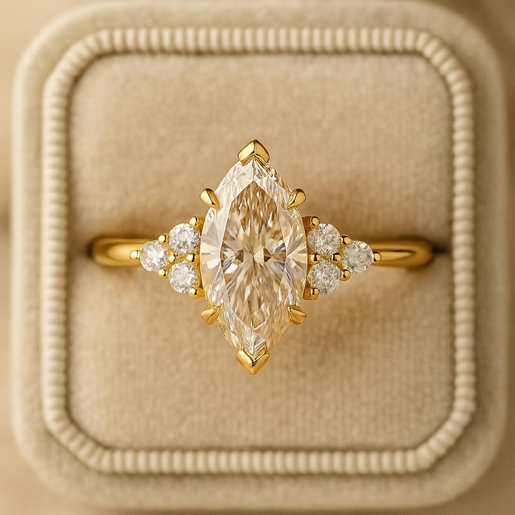 Moissanite Wedding Engagement Ring, Cluster Wedding Ring, Yellow Gold Plated Ring, Birthday Gift for love