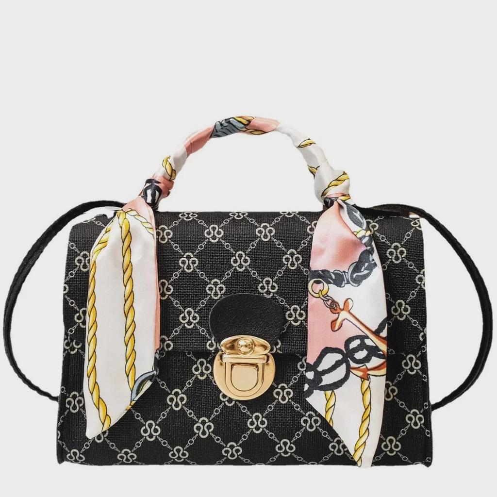 2022 New Retro Printed Silk Scarf One-Shoulder Crossbody Square Bag - Women's All-Match Casual Bag