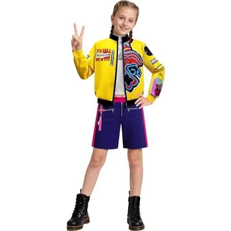 Kids Rumi Cosplay Costume Kpop Demon Hunters Huntrix Coat Vest Pants Wig Suit Girls Dance Clothes Halloween Carnival Roleplay