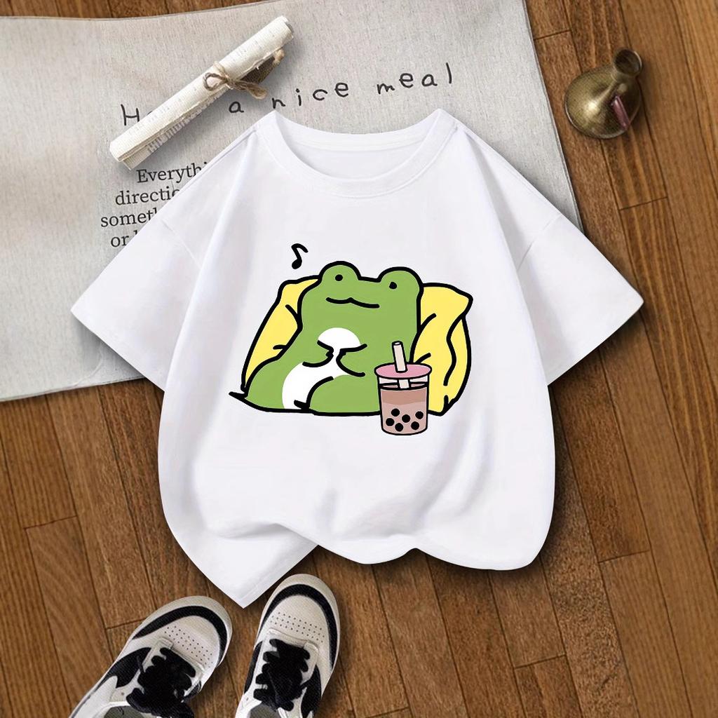 Girl T Shirt Top 2-13Y Loose-fit Casual O-Neck Short-sleeve Boys T Shirt Fashion Print Short-Sleeved