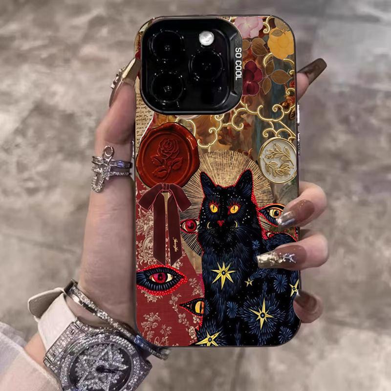 

Black Cat Leopard Print Electroplate Phone Case For Samsung Galaxy S25 Ultra S24 Plus S23 FE S22 S21 A16 A23 A26 A34 A55 Cover S22