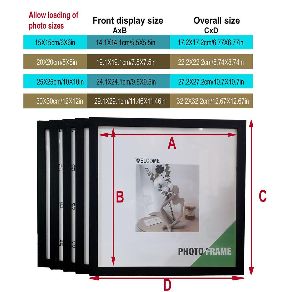 5pc Square Photo Frames Set - 15/20/25/30cm Wooden Wall & Tabletop Home Decor Commemorative Gift for Wedding/Gallery Wall(4 Size