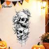 Decoração de Janela de Varanda Externa Halloween Crânio Duplo Rosa Adesivo de Parede, Decalques Impermeáveis em PVC, Adesivo de Parede Removível para Vidro Decoração Artística, Removível