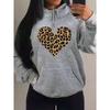 Simple Leopard Print Heart Design Hoody Women Oversize Fleece Hoodies Autumn Hip Hop Sportswear Fashion Clothing