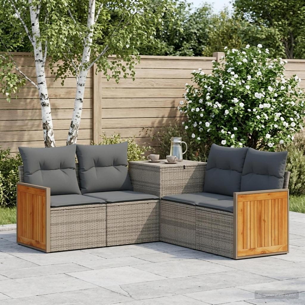 Sofa Set 5 Pieces Gray and Dark Gray Poly Rattan and Steel