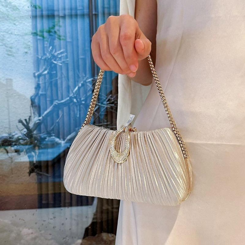 Satin Pleated Dinner Bag Women's Bag Bracelet Celebrity Dress Cheongsam Banquet Bag Women's Shoulder Messenger Bag
