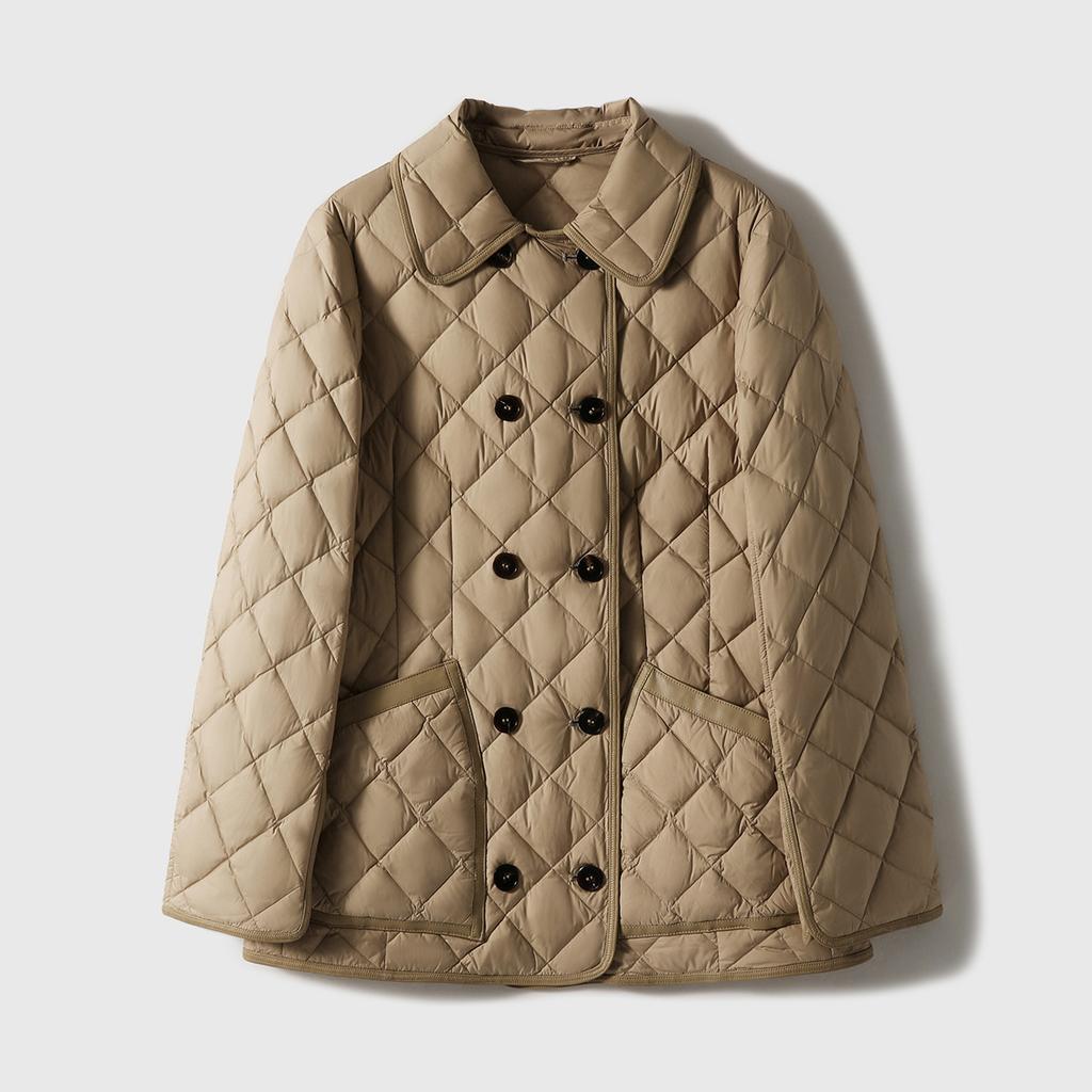 Double-breasted rhombus white goose down jacket women's high-end women's clothing short medium and long Pinghu winter goose down clothing