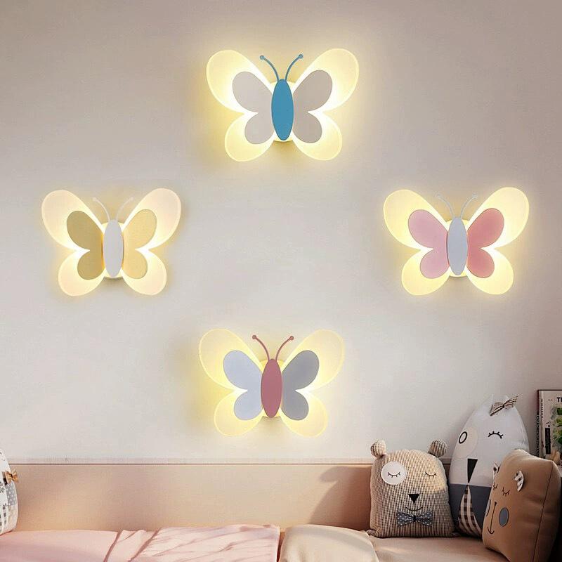 Nordic Creative Butterfly LED Wall Light for Children's Room - Modern Bedroom Bedside or Background Lighting