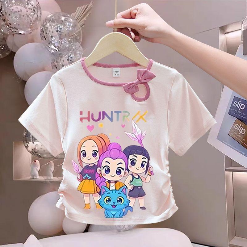 Children's Fairy Tale Witch Girls Group Bowtie Fashion Top - Summer Girls' Pure Cotton Short-Sleeved T-shirt