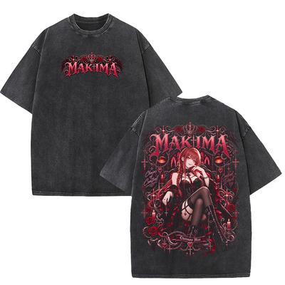 Chainsaw Man Makima Gothic T Shirt Men Women Clothing Vintage Washed Streetwear Oversized Short Sleeve 100% Cotton T-shirt