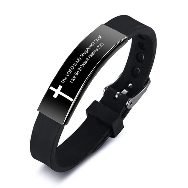 Brățară din oțel inoxidabil Biblia creștină de modă Brățară Cruce gravată Scriptura Psalm Brățări de cuplu Bijuterii religioase pentru bărbați și femei