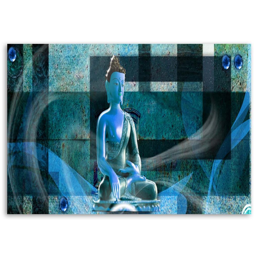 Leinwanddruck, Buddha auf geometrischem Hintergrund - blau