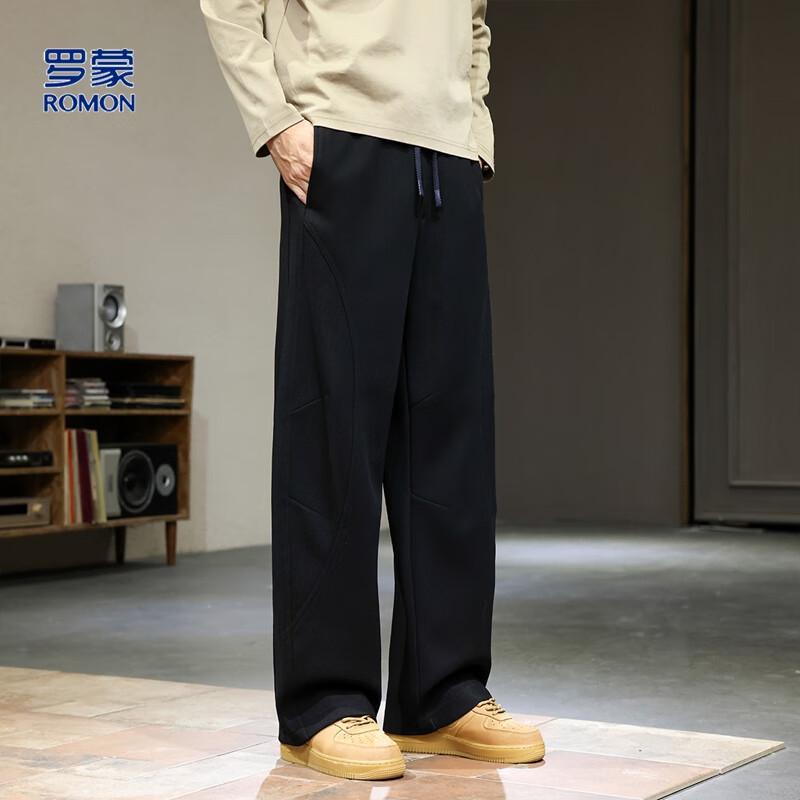 ROMON Men's Wool Blend Relaxed Fit Curved-Leg Casual Pants