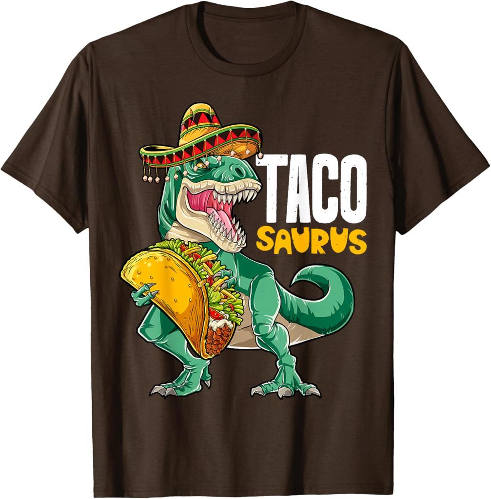 Tacosaurus Dinosaur mit Taco Sombrero Grafik T-Shirt Baumwolle Lässig Kurzarm T-Shirt für Herren