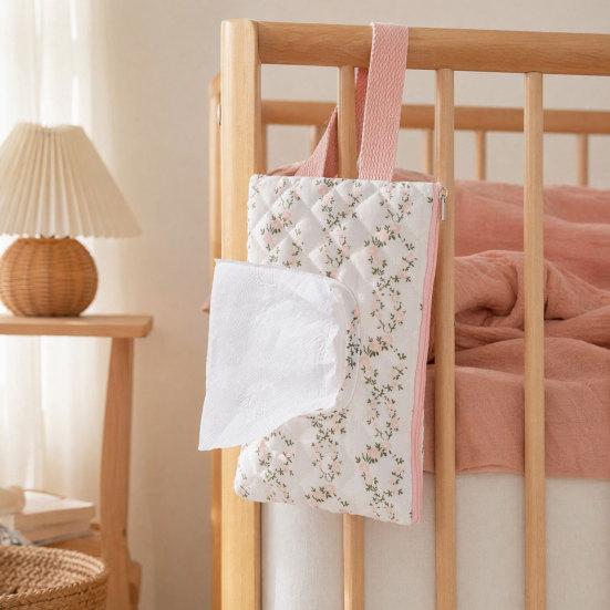 Baby Wipes Pouch Floral Quilted Portable Baby Organizer Bag Refillable Wet Wipes Bag