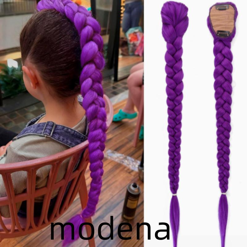 26inch Extra Long Synthetic Purple Braided Wig Shimmering Metallic Kids Christmas Costume Hairpiece Rumi Collection