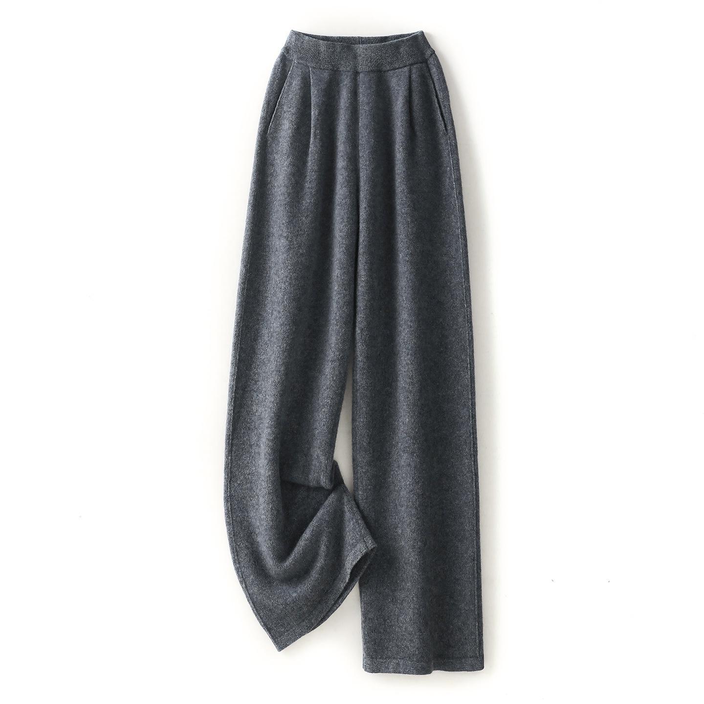 

100% Wool Knit High-Waisted Wide-Leg Women s Trousers for Fall/Winter - Floor-Length & Casual Small