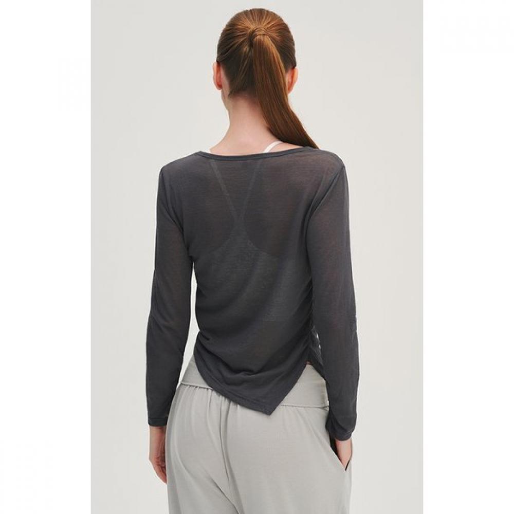 Huit Soft Modal Shirring Asymmetric Long Sleeve Tee Htwtl6i05t