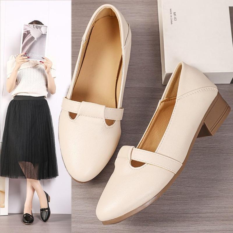 Foot cover shallow mouth work shoes women's autumn new retro single shoes pointed comfortable soft sole temperament versatile women's shoes