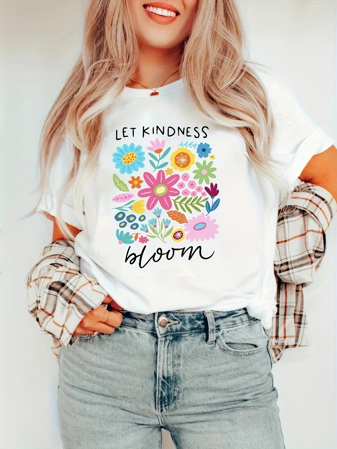 

Let Kindness Flourish TShirt Be Kind Vintage Flower Tee WomenS Aesthetic Floral Printed Summer Casual Women Size Clothing 3XL