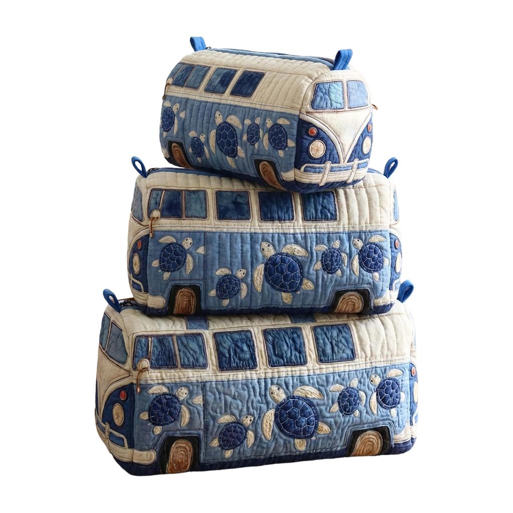 Quilted Multi Functional Storage Bag Set M Size with Floral and Nature Pattern Embroidery for Cosmetics and Accessories Organizer