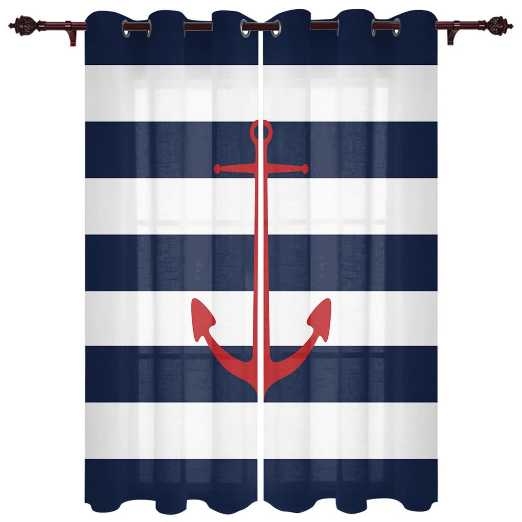 Tenda per Casa Ancora Blu Barca Pesce Camera da Letto Tende per Cucina Articoli Decorativi per Soggiorno Tende per Finestre per Soggiorno