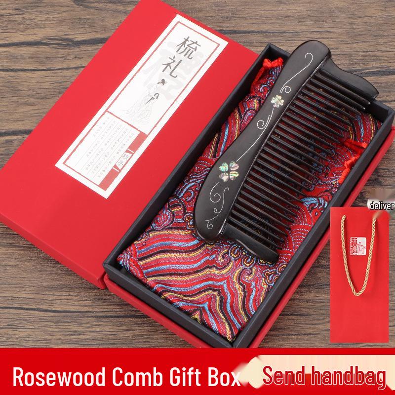 

Гребень из фиолетового сандала и эбенового дерева с инкрустацией ракушками - Роскошный подарок для пожилых людей