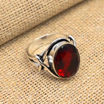 Red Garnet Gemstone 925 Sterling Silver Handmade Jewelry Ring For Wedding Gift
