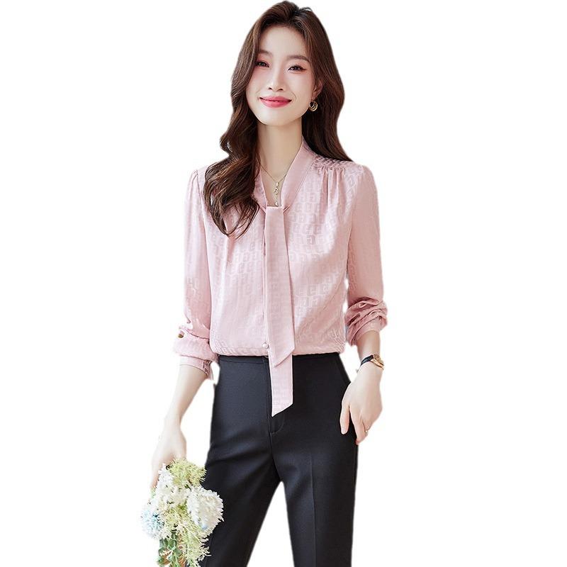 2023 Autumn Women's Bow Tie Shirt: Elegant French Professional Style for a Sophisticated Commute