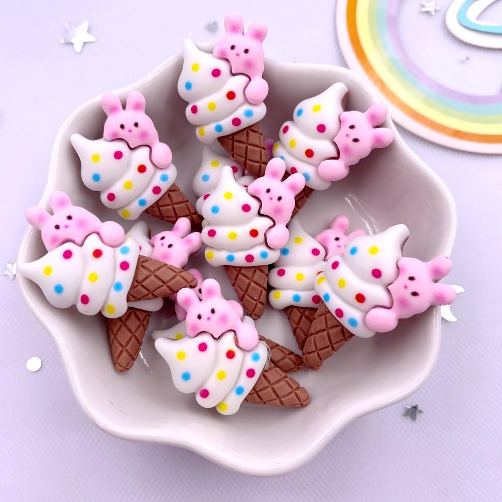12PCS Resin Colorful Mini Cartoon Rabbit Cherry Cone Ice Cream Lollipop Popsicle Scrapbook Flatback 3D Foods Figurines DIY Bow Decor Accessories