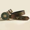 Gilt flower embossed retro round buckle wide belt, three-dimensional gold flower relief women's decorative belt wholesale