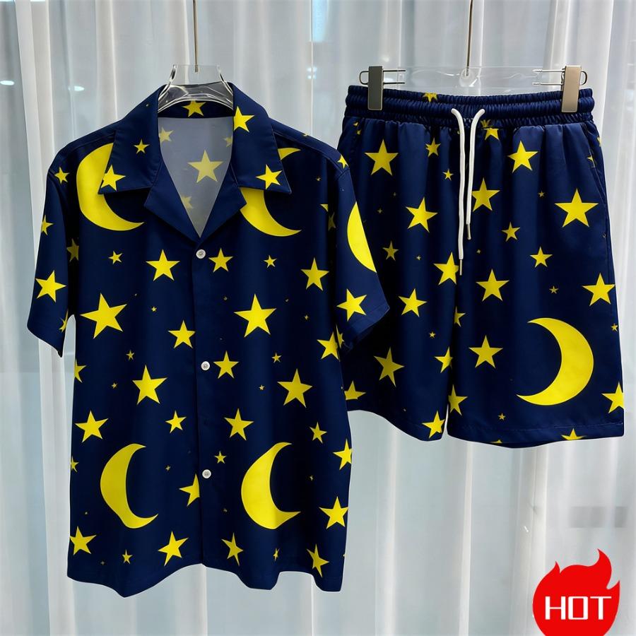 Digital Print Men's Fashion Two-Piece Shorts Set High-Quality Summer Loose Comfortable Short-Sleeve Shirt