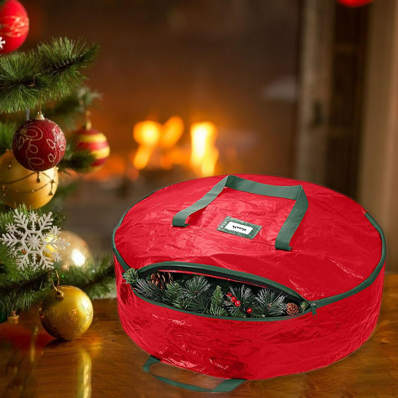 Storage Bag Garland Carry Organizer Holiday Wreath with Handle Decor Dustproof Red A