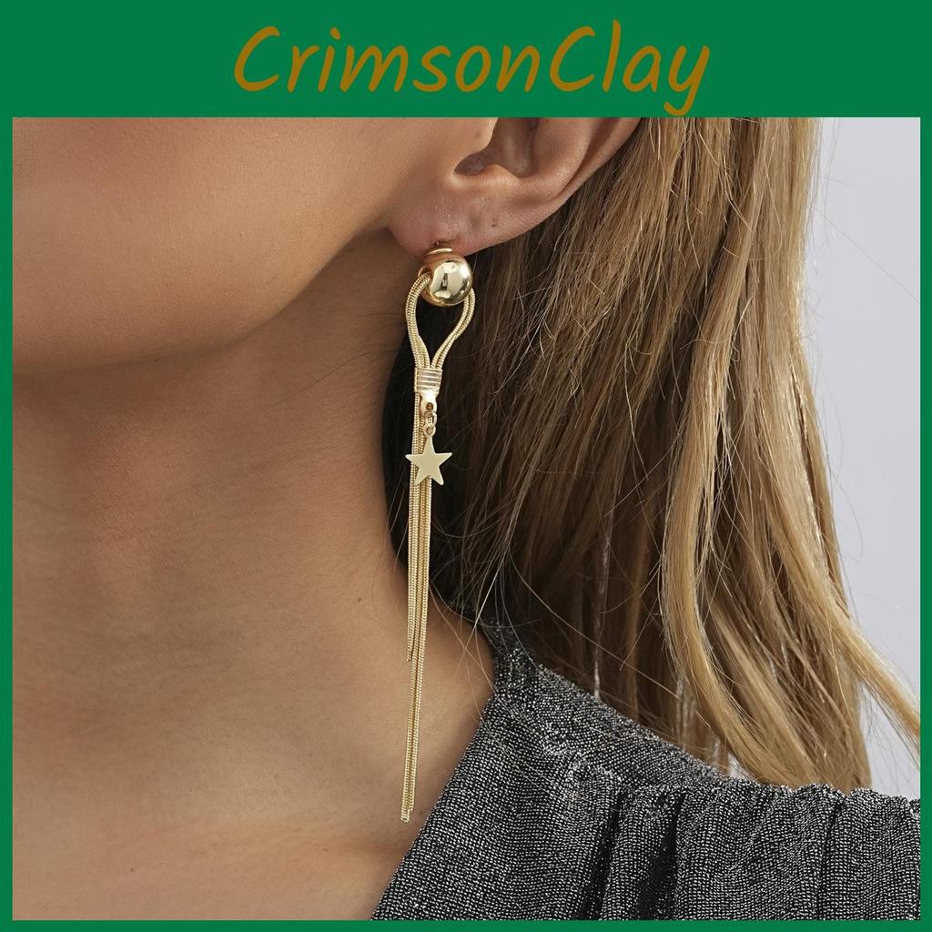 Geometric Chic Long Star Earrings Womens Gold Plated Tassel Statement Jewelry