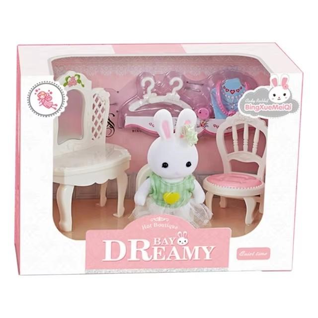 Dollhouse Miniature Furniture Set Rabbit Family Mini Toy House Set Play Game with Diverse Scenes Accessories Birthdays Gifts