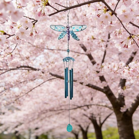 Wind Chimes for Outside Stained Glass Hummingbird/Dragonfly Wind Bell Hanging Ornament for Garden Patio Balcony Yard Window Decor Gifts for Women Mom