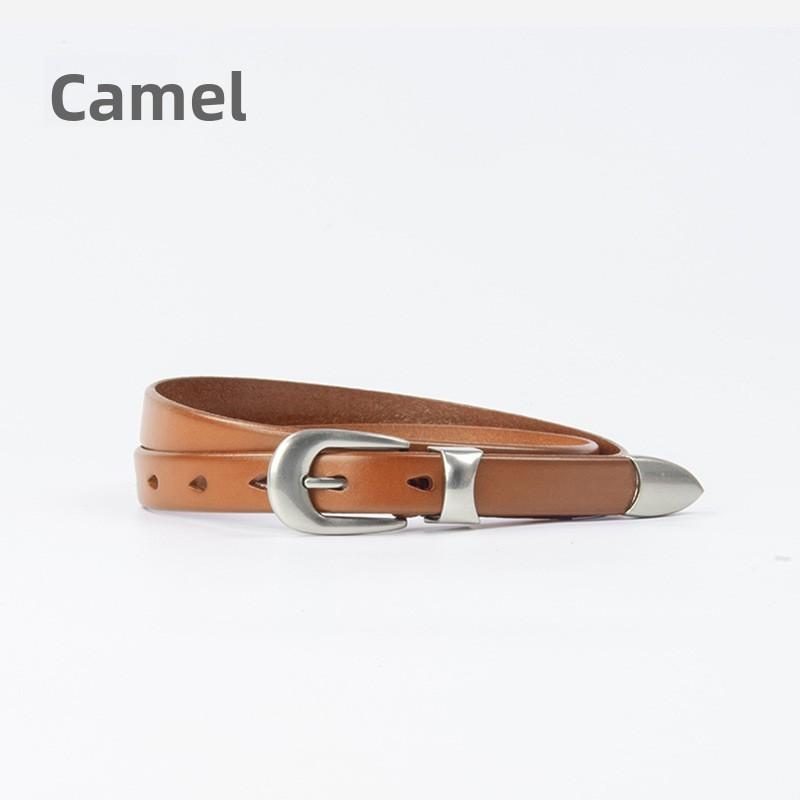 New Retro European and American Style Casual Top Grain Leather Thin Belt - Women's Leather Belt with Alloy Buckle