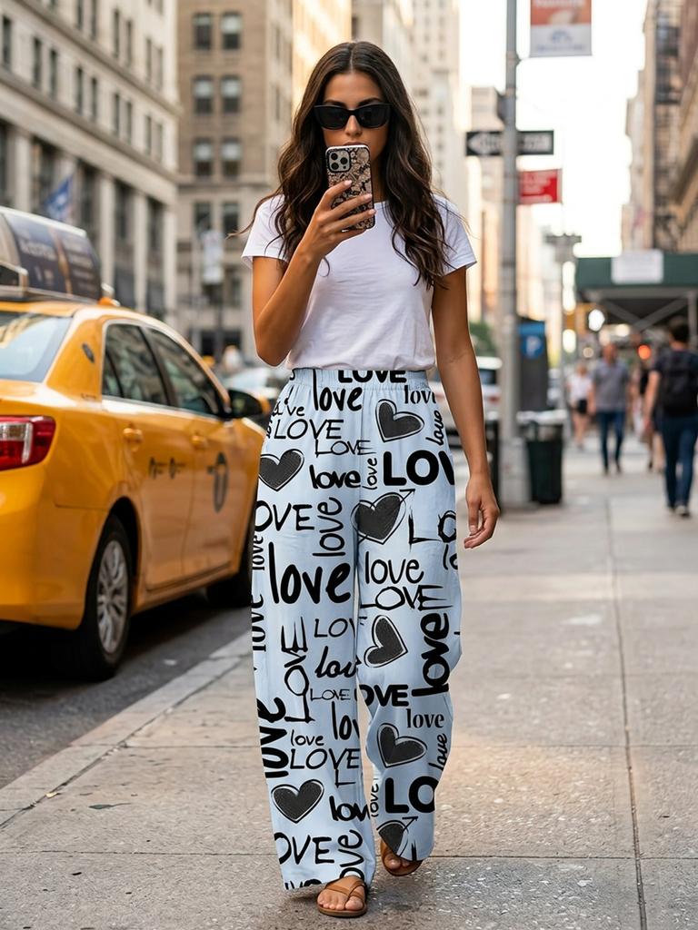 Casual Pants with a LOVE Print