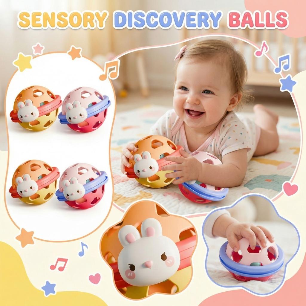 Soft Rubber Baby Hand Held Toy Shaking Sound Exercise Grasping Hearing Newborn Early Education Puzzle Bell
