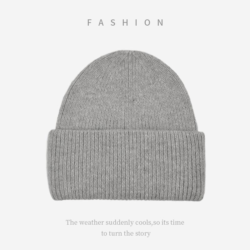 Soft Sticky Rabbit Fur Knitted Woolen Hat for Women In Winter Solid Color Warm Cover Head Showing Small Face Hats & Caps (women’s)