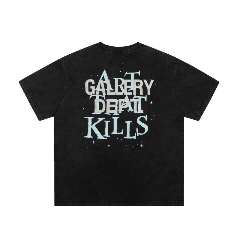 Summer European and American trendy brand GALLERY DEPT eyeball distressed washed vintage printed unisex short-sleeve T-shirt