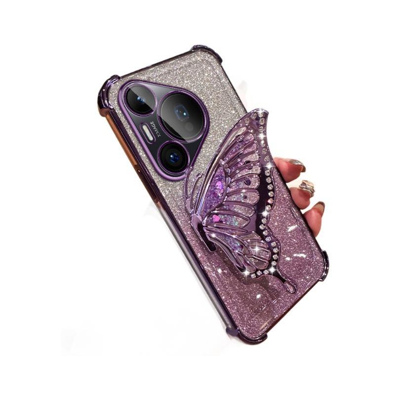 

Противоударный чехол для телефона Huawei Pura70 с четырьмя углами, подставка-бабочка с перетекающим песком, гальванизированная подушка безопасности MATE60pro, защитный чехол P50 Maimang 30