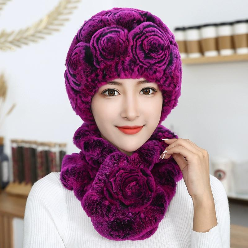 Rex Rabbit Hair Hat Female Autumn Winter Middle-aged and Elderly Mother Thickened Warm Fashion Grandmother Old Lady Mother-in-law Fur Hat
