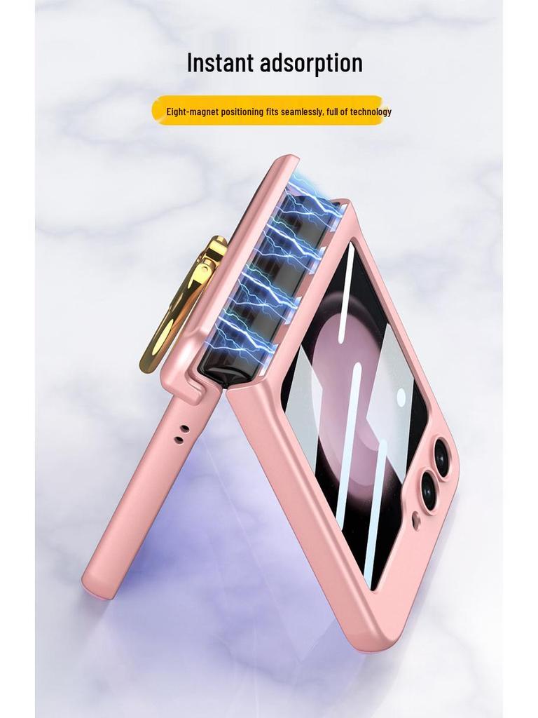 Samsung Z Flip 5 Magnetic Foldable Frosted Ring Holder Case - Anti-drop Protective Cover for Couples