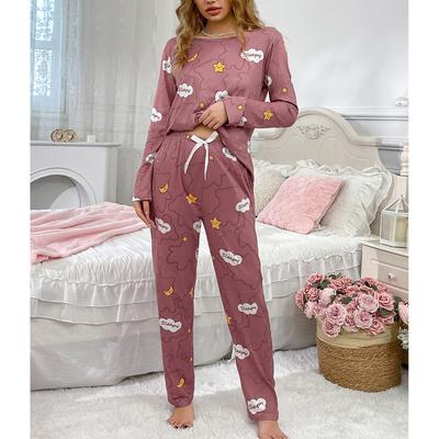 Damespyjama Ronde Hals Pullover Lange Mouwen Set, Los En Comfortabel Elastisch Huispak Tweestukken Set, Kan Buiten Gedragen Worden