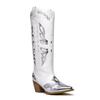 European and American new thick heel pointed head silver and white color matching western boots V mouth but knee high heel sleeve fashion boots women