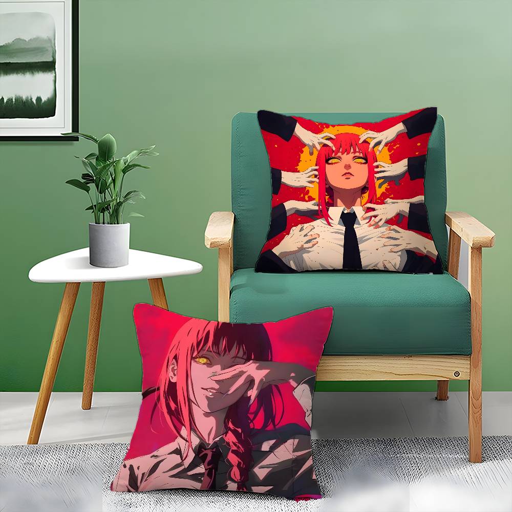 Anime Chainsaw Man Makima-Cartoon Pillow Case Anti-dustmite Pillowcase Invisible Zipper Silky Short Plush Sofa Cushion Cover